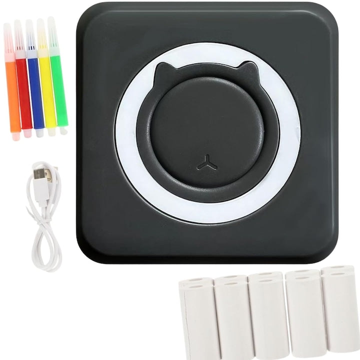 Imprimanta Termica Portabila MACVI, Bluetooth, Negru, 1200 mAh, Set 10 Role Hartie 57x25 mm