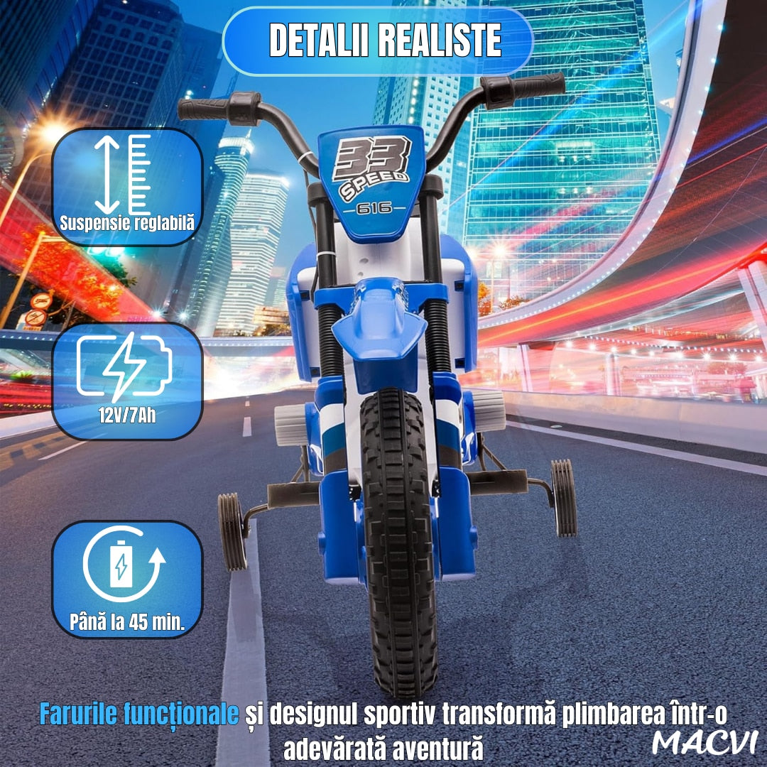 MOTOCICLETA CU ROTI AJUTATOARE ALBASTRU