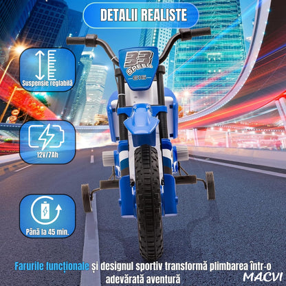MOTOCICLETA CU ROTI AJUTATOARE ALBASTRU