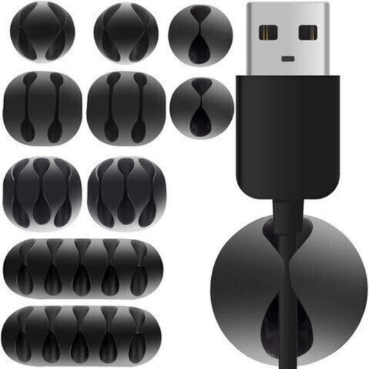Set Macvi® suport organizare cabluri, 10 bucati, 5 dimensiuni diferite, autoadeziv, negru