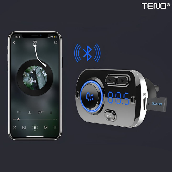 Modulator Auto FM Teno, Bluetooth 5.0, Functie Dubla Incarcare, Afisaj LED, Negru
