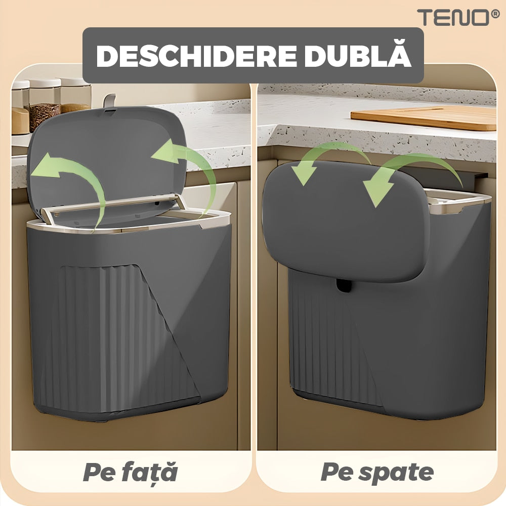 Cos de Gunoi Suspendat Teno, design modern, capac retractabil, gri, 9 L