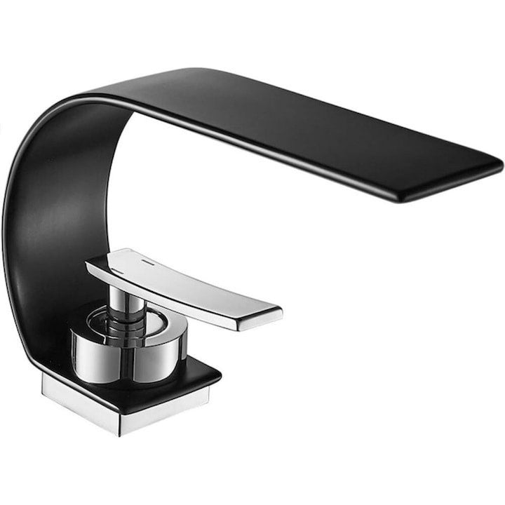 Robinet baie Macvi® tip cascada din alama inaltime 13 cm conexiune 3/8 montaj chiuveta design modern, negru mat