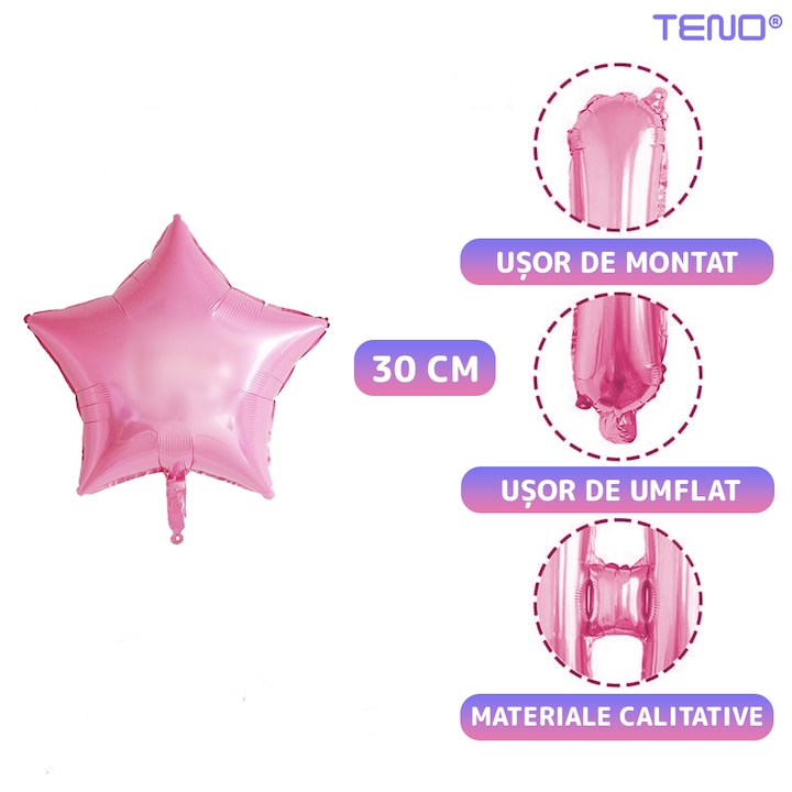 Set 25 Baloane Teno®, Litere, pentru Petreceri/Aniversari/Evenimente, confetti, stelute, model HAPPY BIRTHDAY, roz/mov/alb