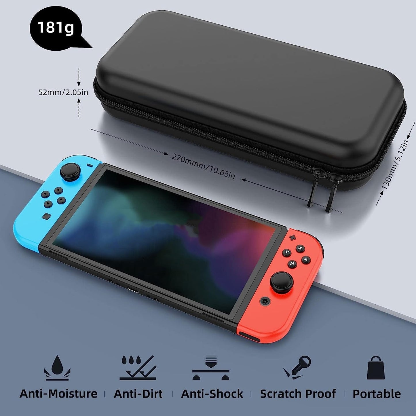 Husa de transport Macvi® pentru consola Nintendo Switch / Switch OLED, protectie completa, design compact, negru