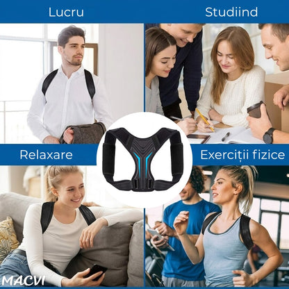 Centura corectoare postura Macvi®, pentru indreptare spate, coloana si umeri, Negru, Marime M, reglabila
