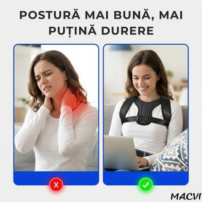 Centura corectoare postura Macvi®, pentru indreptare spate, coloana si umeri, Negru, Marime M, reglabila