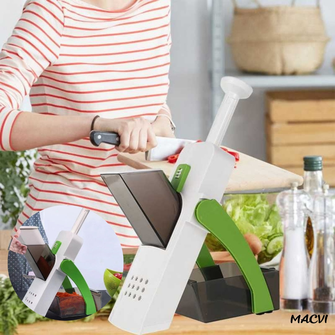 Razatoare Multifunctionala 8 in 1 Macvi®, pentru Fructe si Legume, 12 Accesorii, Rezistenta