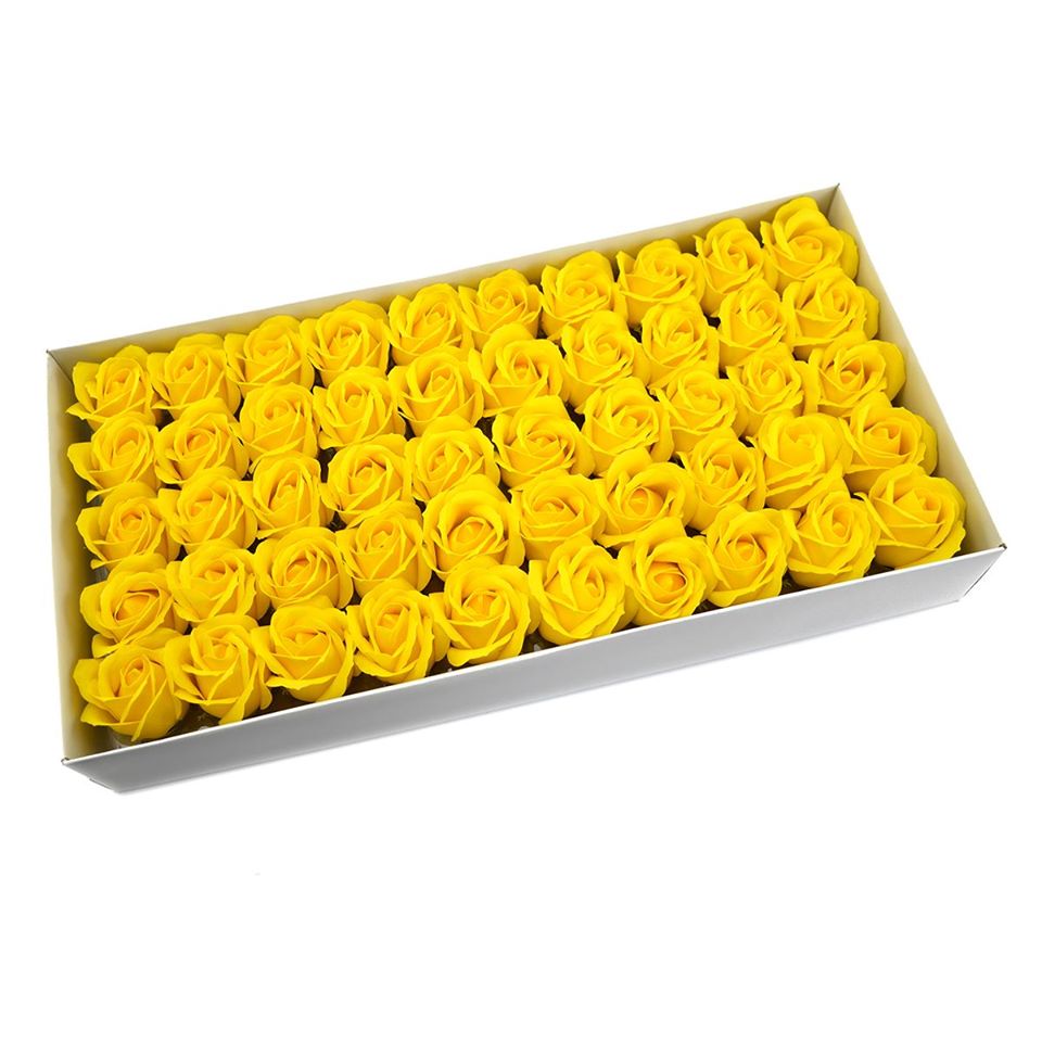 Set 50 trandafiri din sapun, 5x5 cm, calitate premium, decor si cadou elegant, Galben deschis