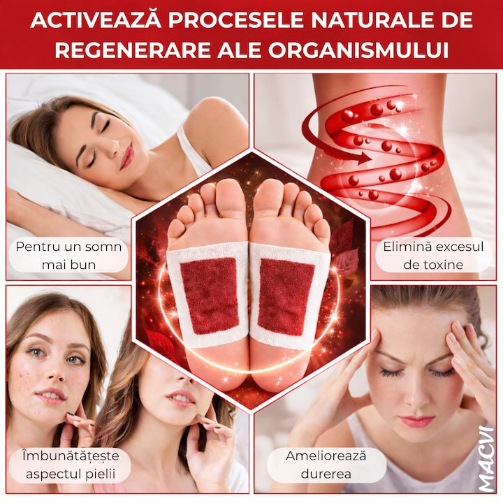Set 10 Plasturi Plasturi Detox KINOKI Macvi® pentru Picioare cu trandafir, Detoxifiere Naturala, Eliminare Toxine, Reducere Miros Neplacut, Imbunatatire Somn, Relaxare si Revitalizare