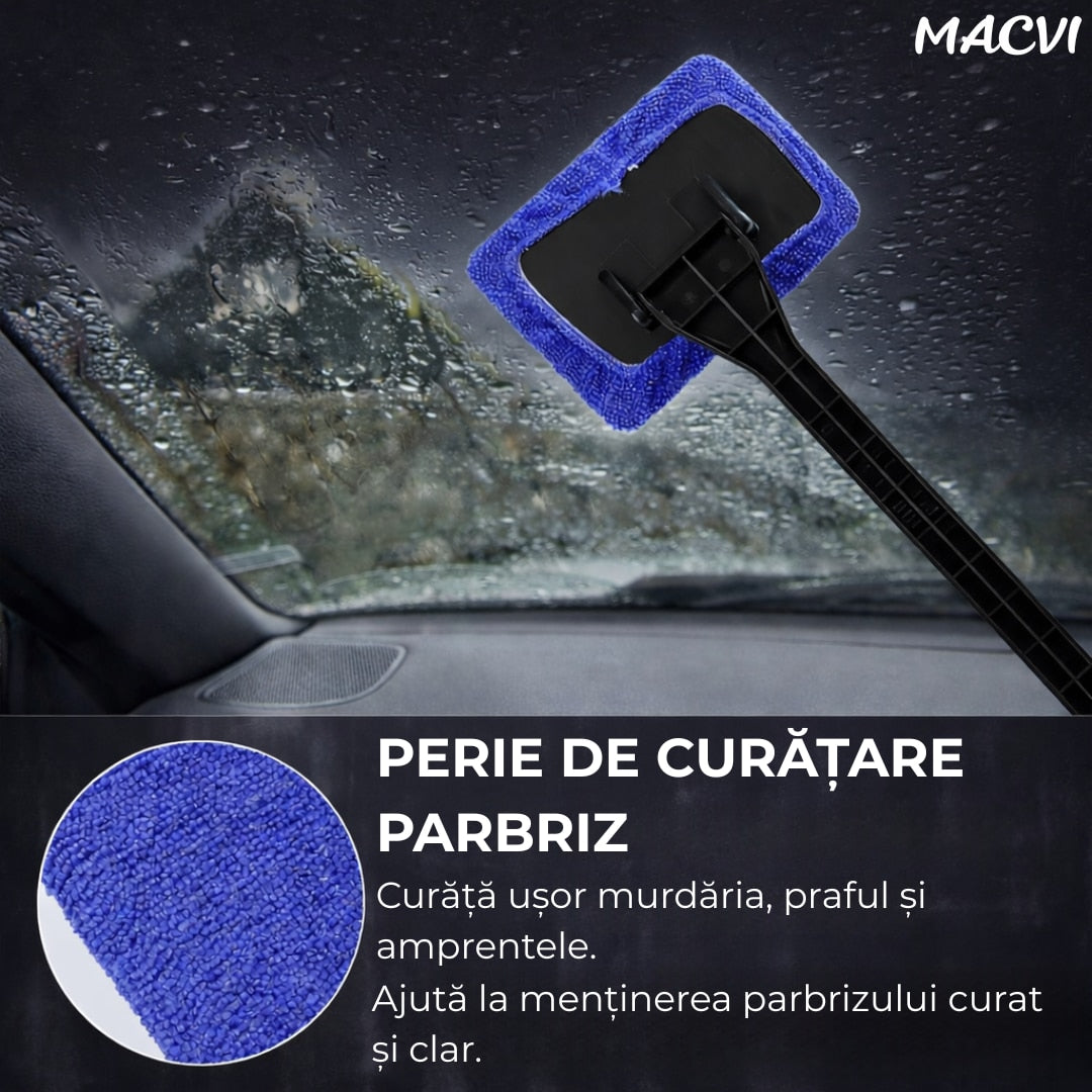 Instrument curatare geamuri auto MACVI, maner ergonomic, laveta microfibra reutilizabila, plastic PP, 34cm