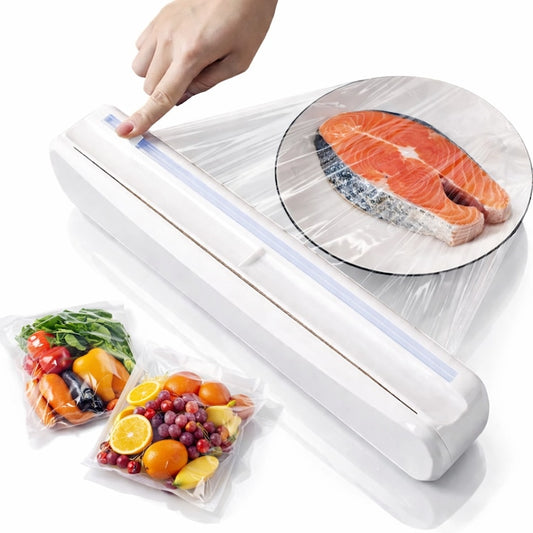 Dispenser folie alimentara, Macvi, 37cm, 12 ventuze antialunecare, alb