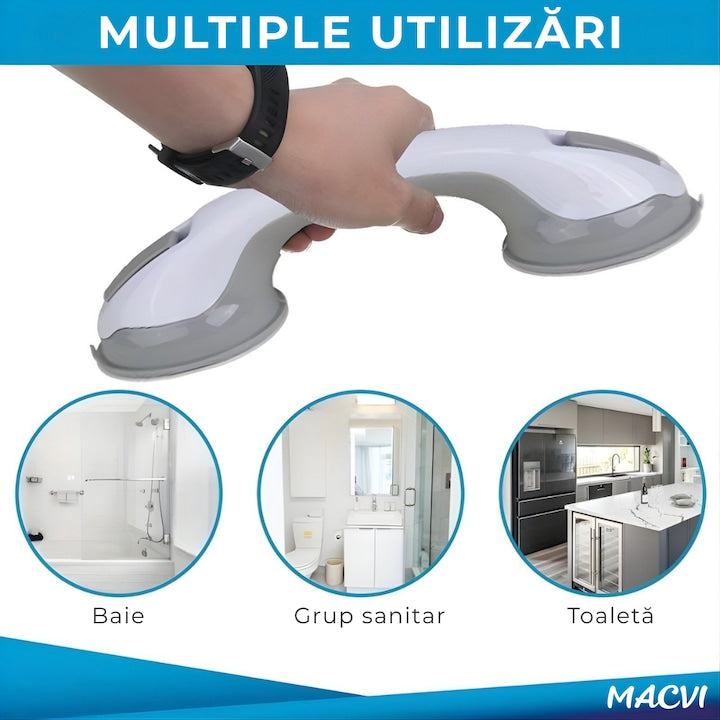 Maner de baie Macvi® cu ventuze puternice maner antiderapant bara de sprijin baie cada si toaleta portabil fara gauri pana la 113 kg