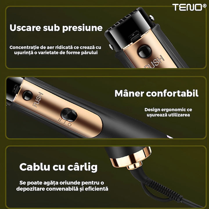 Uscator Profesional de Par 3 in 1 Teno®, aparat multifunctional coafare si uscare, 3 accesorii incluse, 1000W, gri