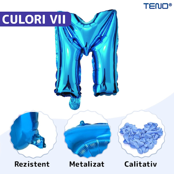 Balon in Forma de Litera M Teno®, metalizat, pentru Petreceri/Aniversari/Evenimente, rezistent, folie, albastru, 40 cm