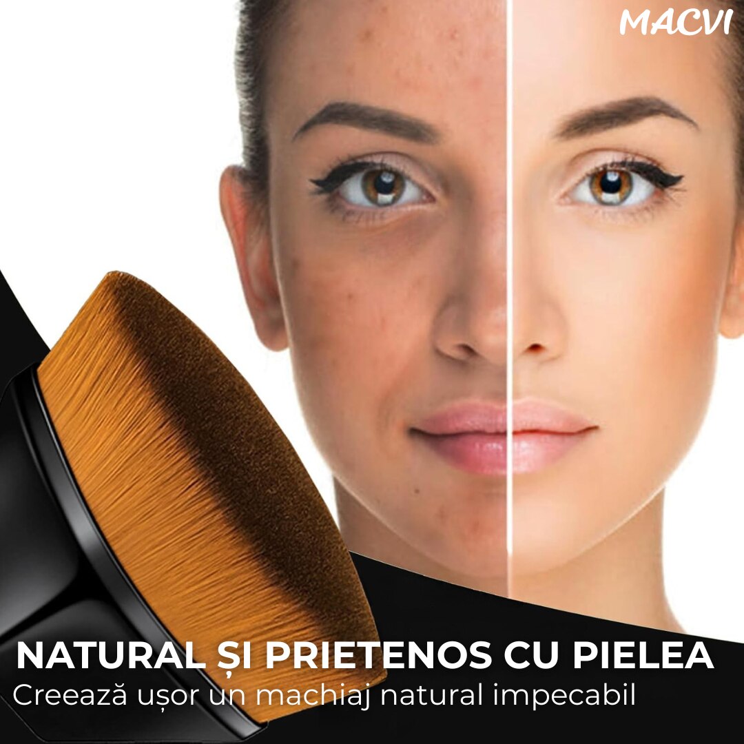 Pensula Machiaj Macvi® pentru Fond de Ten, Ultra Soft, Design Ergonomic, Negru