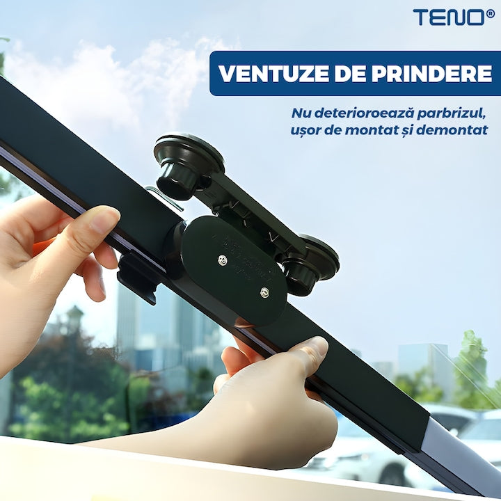 Parasolar Auto Retractabil Teno®, pliabil, universal, pentru masina/jaluzea, fereastra, montare usoara, ventuze de prindere, protectie UV, waterproof, 120x46 cm, negru