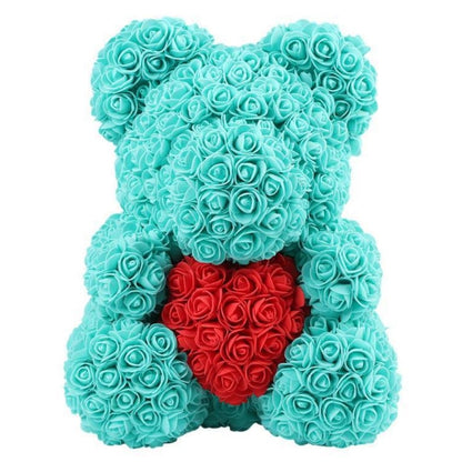 Ursulet din Trandafiri Macvi® Turcoaz 25 cm Cutie Decorativa Inclusa Cadou Romantic