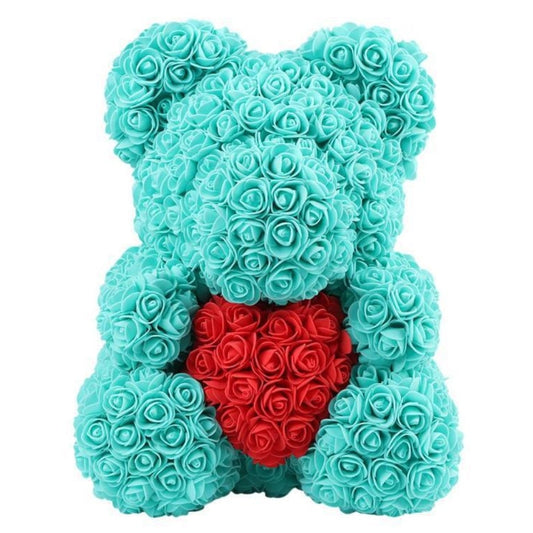 Ursulet din Trandafiri Macvi® Turcoaz 25 cm Cutie Decorativa Inclusa Cadou Romantic