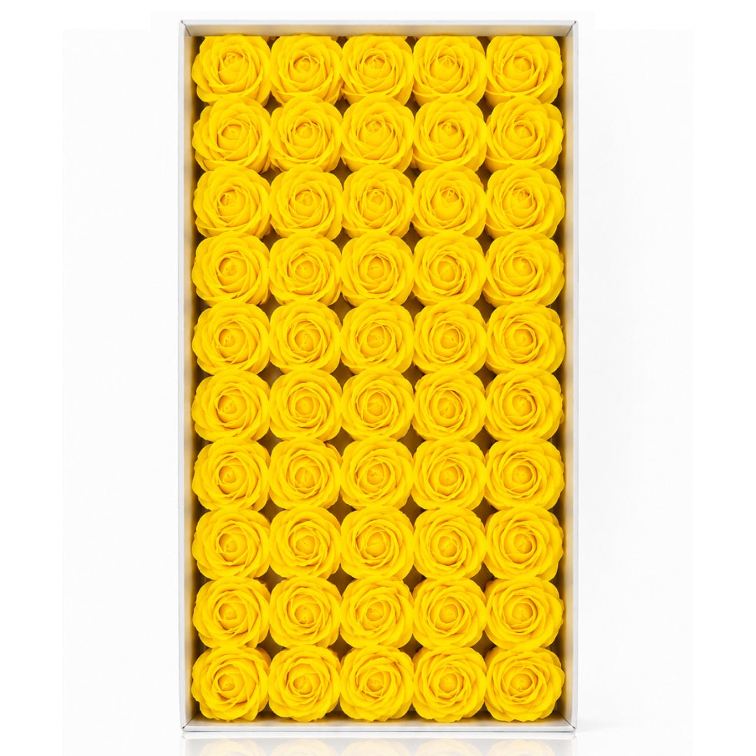 Set 50 trandafiri din sapun, 5x5 cm, calitate premium, decor si cadou elegant, Galben deschis