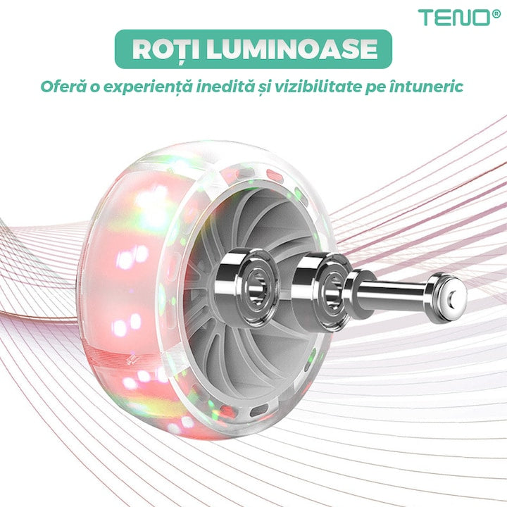 Trotineta pentru Copii 2 in 1 Teno®, scaunel incorporat, lumini,3 roti, cosulet frontal, anti-aluncare, inaltime ajustabila, stabila, frana, incorporata, 3-11 ani, turcoaz