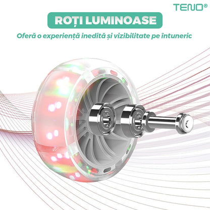 Trotineta pentru Copii 2 in 1 Teno®, scaunel incorporat, lumini,3 roti, cosulet frontal, anti-aluncare, inaltime ajustabila, stabila, frana, incorporata, 3-11 ani, turcoaz