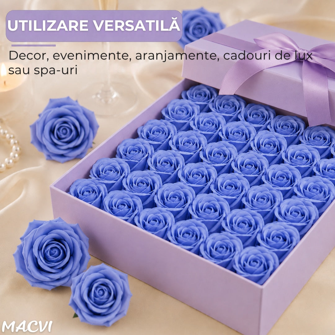 Set 50 trandafiri din sapun, 5x5 cm, calitate premium, decor si cadou elegant, Purple