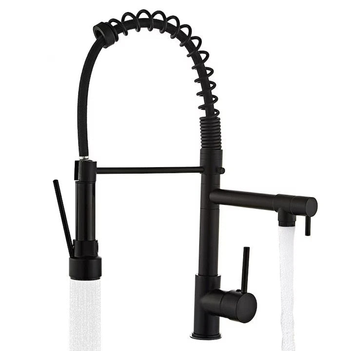 Baterie Bucatarie Macvi® Monocomanda 360° cu 2 Pipe Flexibile Otel Inoxidabil Negru