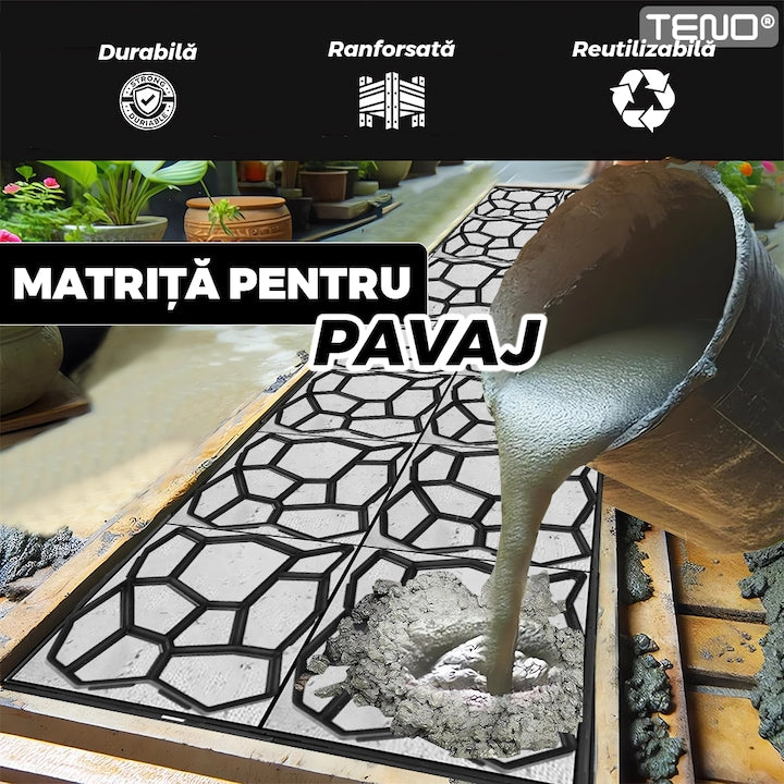 Matrita cu Contur pentru Turnat Pavaj Teno®, pentru beton amprentat sau piatra decorativa, imita piatra naturala, imbunatateste aspectul gradinii, plastic, model 14, 35 x 4 cm, negru