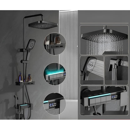 Coloana de dus Smart Macvi®, afisaj LED, termostatica, 4 moduri pulverizare, lumini ambientale, robinet ascuns, fara curent