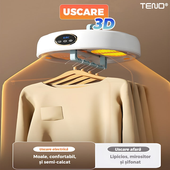 Uscator Electric Teno®, pentru rufe, sterilizare UV, capacitate 10 kg, timer 1-4 ore, 600 W, 14.3 x 21.5 x 22.1 cm, alb