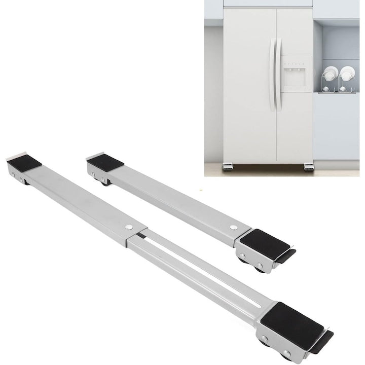Dispozitiv Cu Roti Macvi® pentru Mutare Frigider si Electrocasnice, Suport Mobil Extensibil din Metal 45-70 cm, Roti Duble Rezistente, Sistem Anti-alunecare