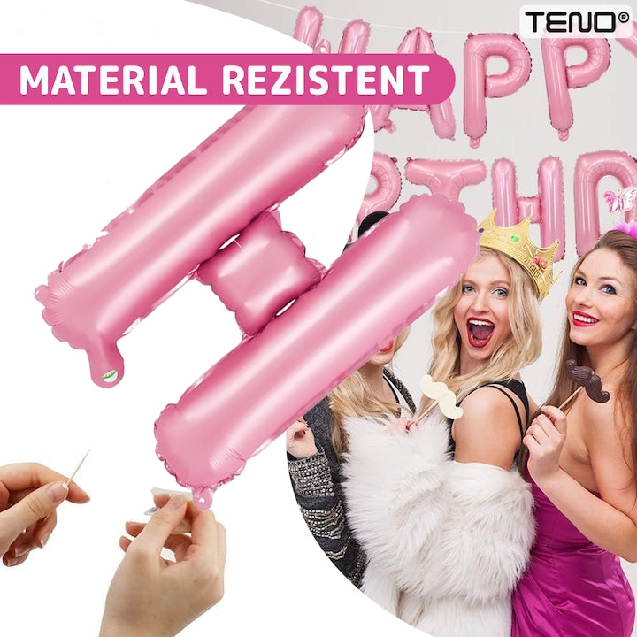 Set 25 Baloane Teno®, Litere, pentru Petreceri/Aniversari/Evenimente, confetti, stelute, model HAPPY BIRTHDAY, rose