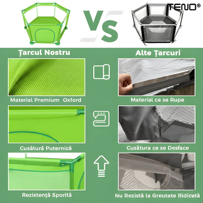 Tarc/Loc de Joaca pentru Copii Teno®, usa cu fermoar exterior, plasa, materiale calitative, usor de montat, dimensiuni 125x110x65.5, verde