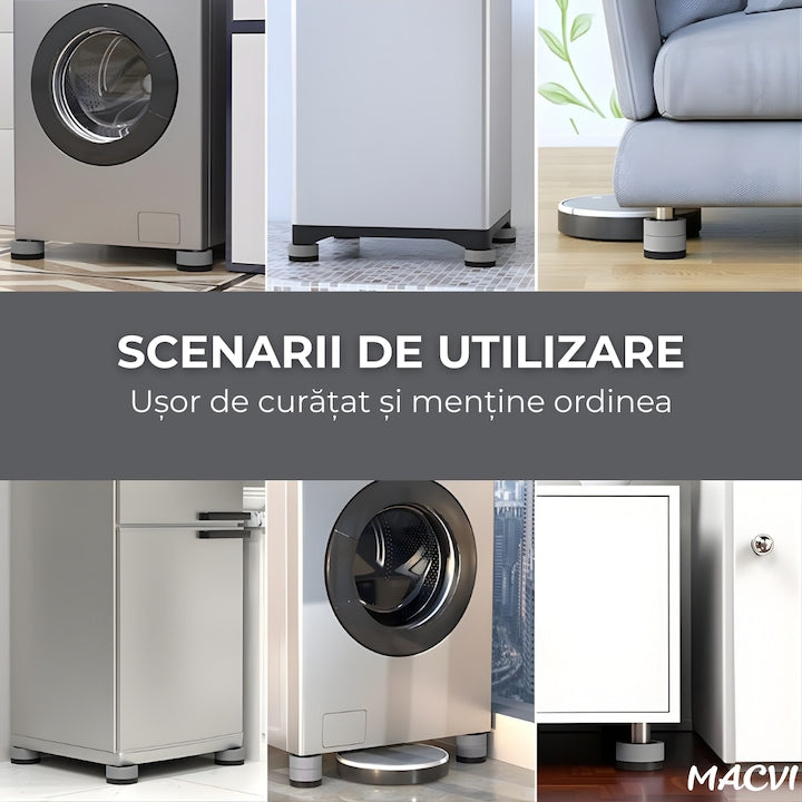 Picioare masina de spalat Macvi® reglabile anti-vibratii reglabile pentru masini de spalat si vase, set 4 bucati, fonoabsorbante, antiderapante, 6, 5×3, 2 cm, gri