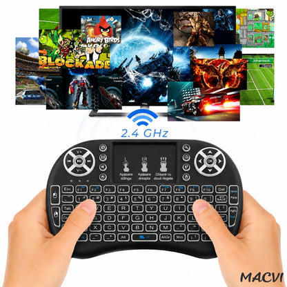 Tastatura Wireless Macvi® i8 RGB Air Mouse Touchpad Iluminata pentru Smart TV Android TV Box PC Laptop Reincarcabila