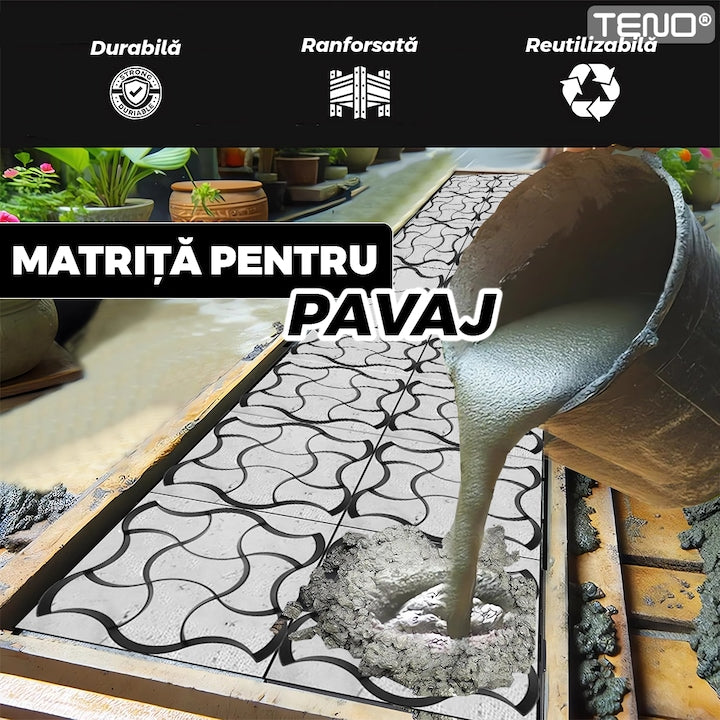 Matrita cu Contur pentru Turnat Pavaj Teno®, pentru beton amprentat sau piatra decorativa, imita piatra naturala, imbunatateste aspectul gradinii, plastic, model 5, 50 x 4.5 cm, negru