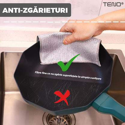 Set 5 Lavete Abrazive Teno®, tesatura cu sarma de otel, dublu strat, anti-aderente, curatare in profunzime, rezistente, 20 x 20 cm, gri