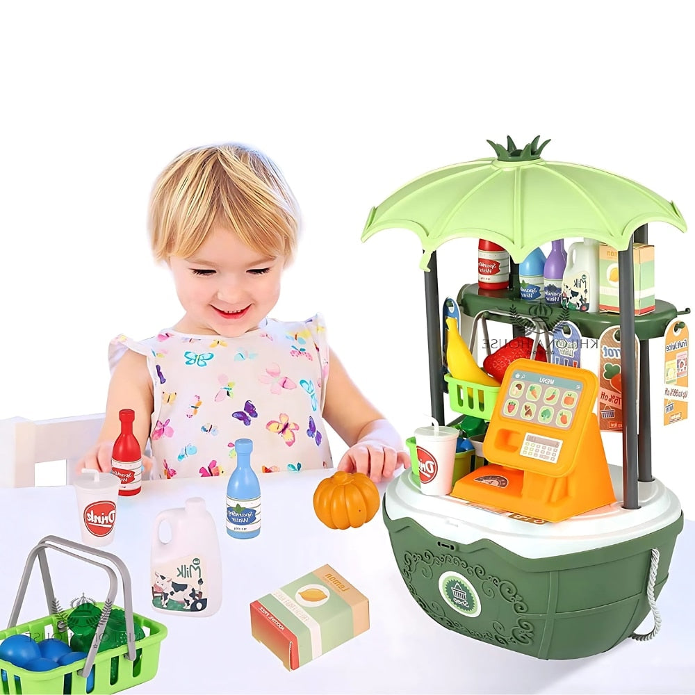 Magazin de inghetata 4 in 1 mobil Macvi®, design realist, educativ, joc de rol, stimuleaza imaginatia si creativitatea, mov, +3 ani, verde
