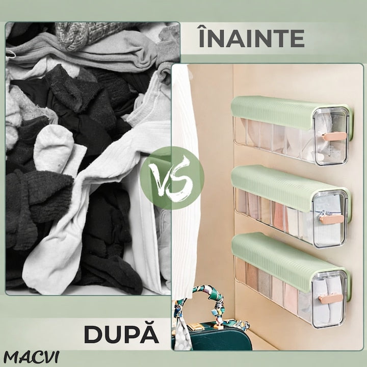 Cutie de Depozitare Macvi® Montata pe Perete cu 6 separatoare, organizator Spatios si Stilat pentru lenejerie, Accesorii si produse de bucatarie