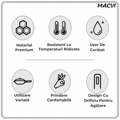 Polonic separator de grasime Macvi®, silicon alimentar, rezistent la caldura, alb