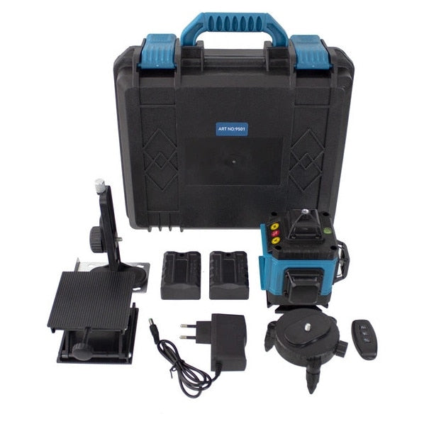 Laser nivel Macvi® 4D cu 16 linii verzi 360°, autonivelare, pana la 30 m, IP54, telecomanda, 2 acumulatori 5200 mAh, cu valiza