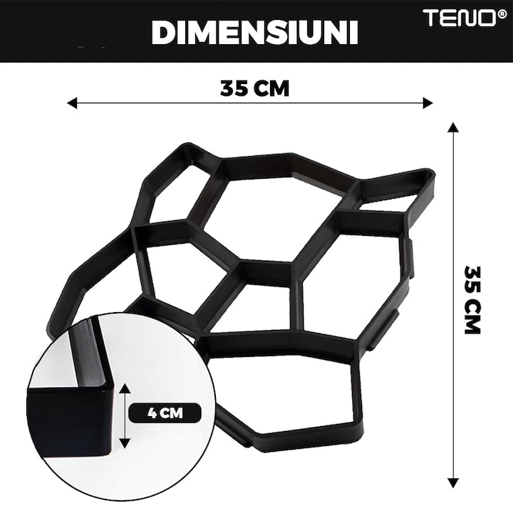 Matrita cu Contur pentru Turnat Pavaj Teno®, pentru beton amprentat sau piatra decorativa, imita piatra naturala, imbunatateste aspectul gradinii, plastic, model 14, 35 x 4 cm, negru