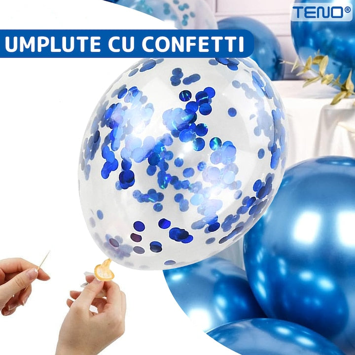 Set 25 Baloane Teno®, Litere, pentru Petreceri/Aniversari/Evenimente, confetti, stelute, model HAPPY BIRTHDAY, albastru