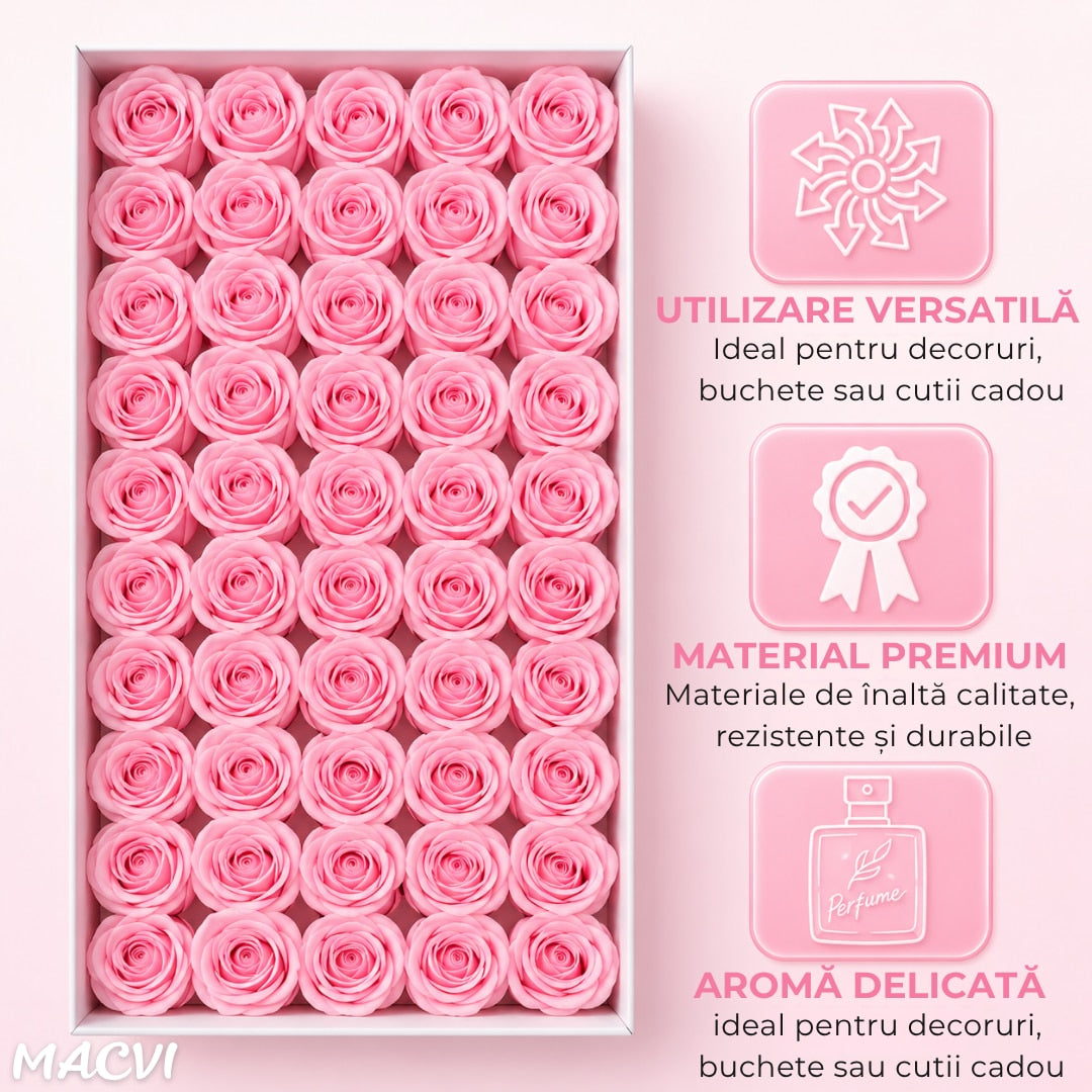 Set 50 trandafiri din sapun, 5x5 cm, calitate premium, decor si cadou elegant, Roz deschis