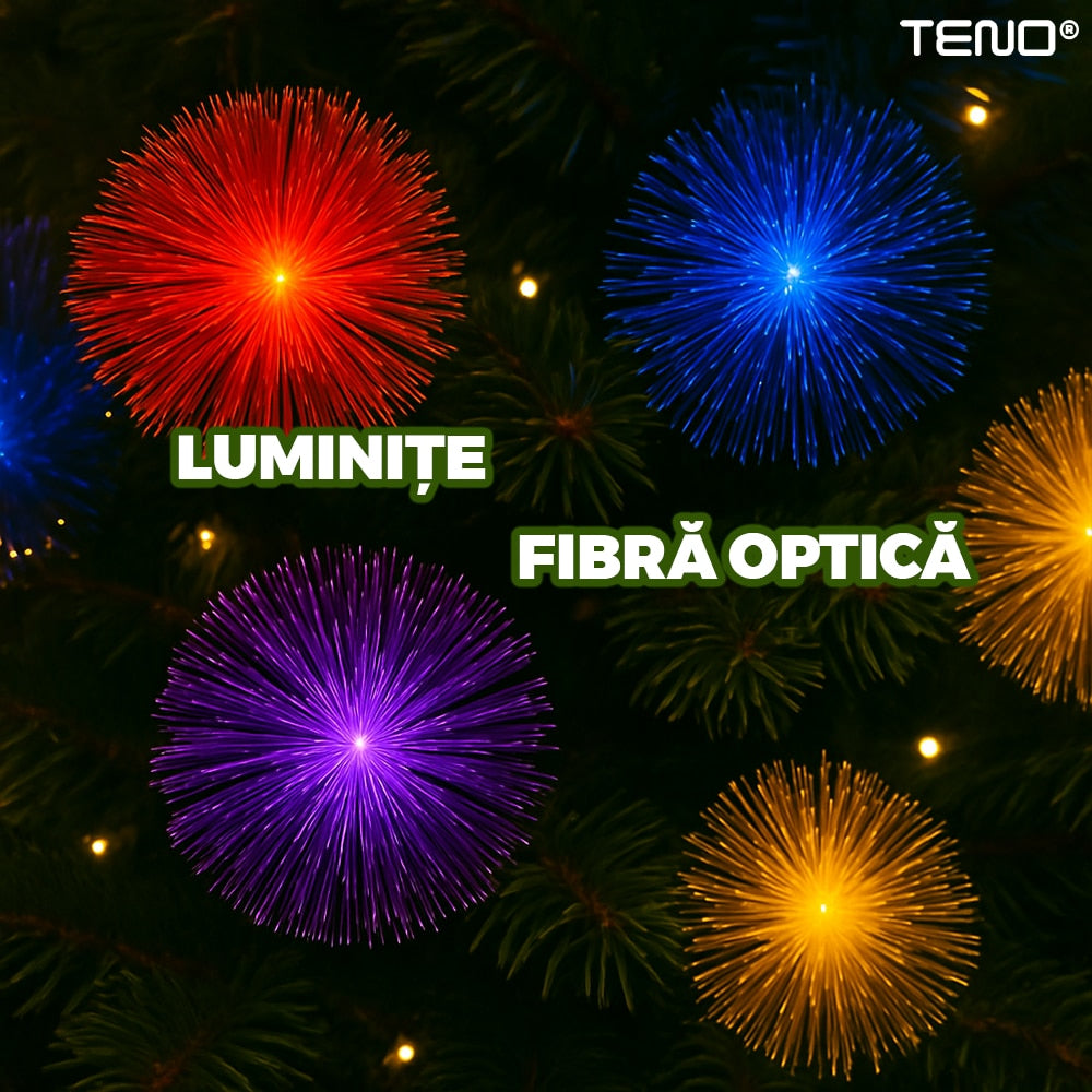 Brad Artificial de Craciun Teno, luminite multicolore fibra optica, verde, 150 cm