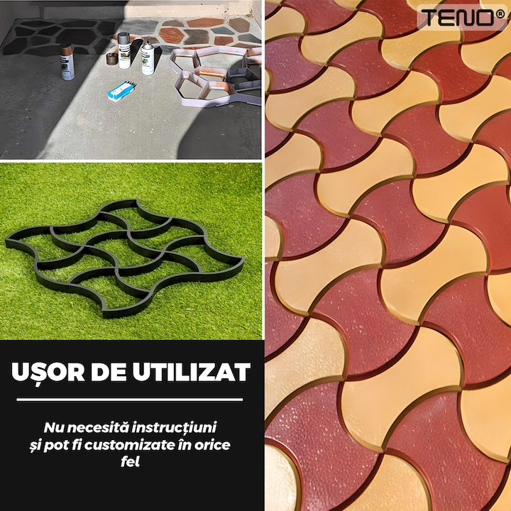 Matrita cu Contur pentru Turnat Pavaj Teno®, pentru beton amprentat sau piatra decorativa, imita piatra naturala, imbunatateste aspectul gradinii, plastic, model 5, 50 x 4.5 cm, negru