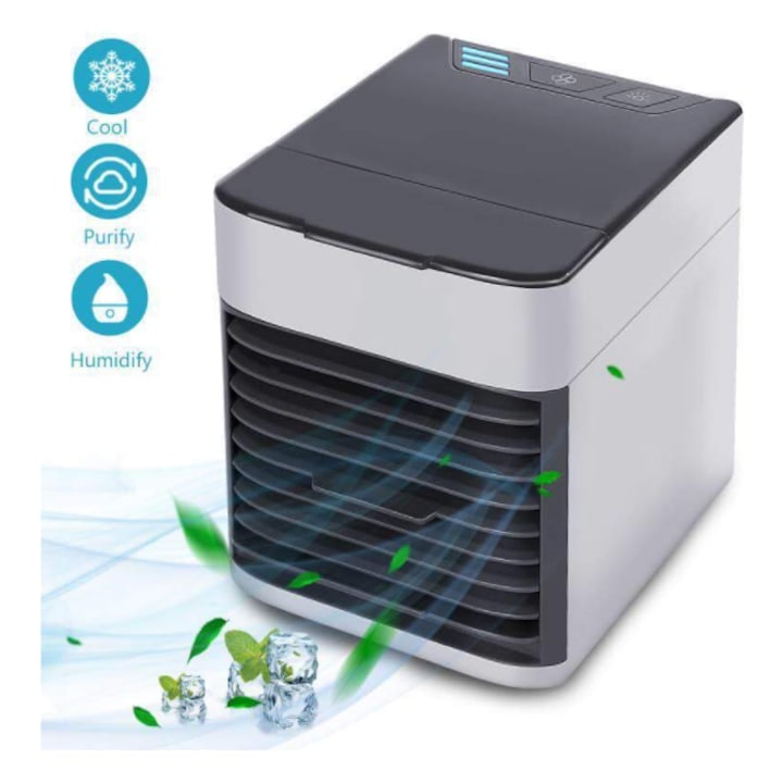 Racitor de aer Macvi® racire rapida cu apa si gheata, functie de umidificare si purificare, lumina LED, consum redus de energie