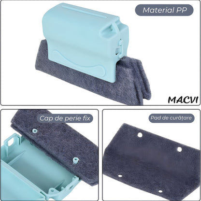 Set Curatare Geamuri Macvi® 3 Dispozitive Profesionale pentru Termopan Colturi Sina Ferestre cu 2 Mini Perii 3 Lavete Rezerva