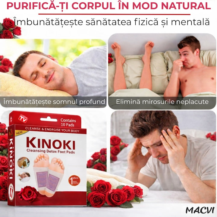 Set 10 Plasturi Plasturi Detox KINOKI Macvi® pentru Picioare cu trandafir, Detoxifiere Naturala, Eliminare Toxine, Reducere Miros Neplacut, Imbunatatire Somn, Relaxare si Revitalizare